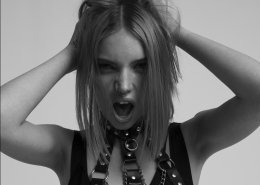 woman holding hair