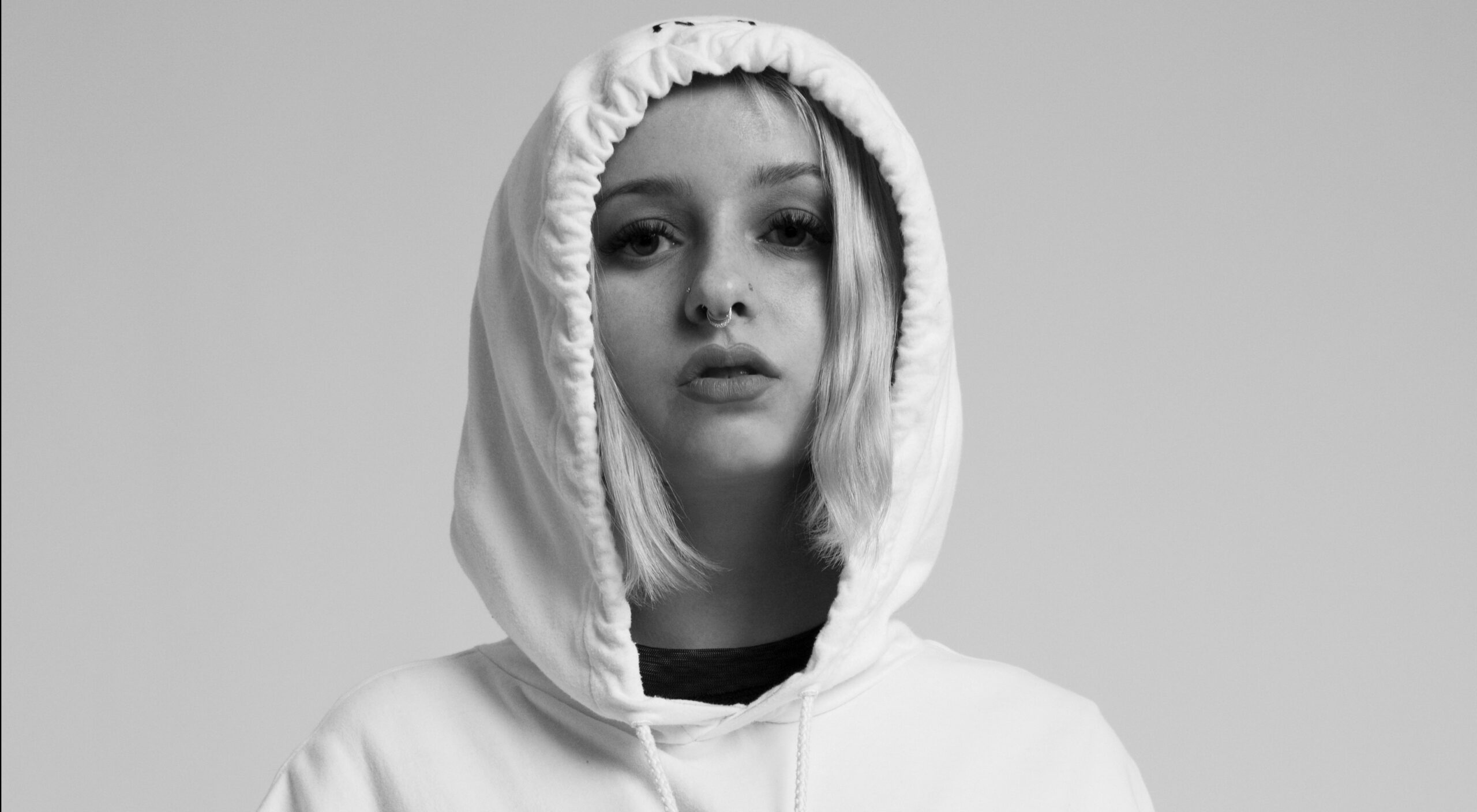 female model with a hoodie